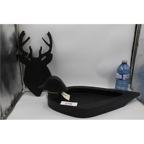 Folkart Wooden Duck Tray and Deer Wall Art
