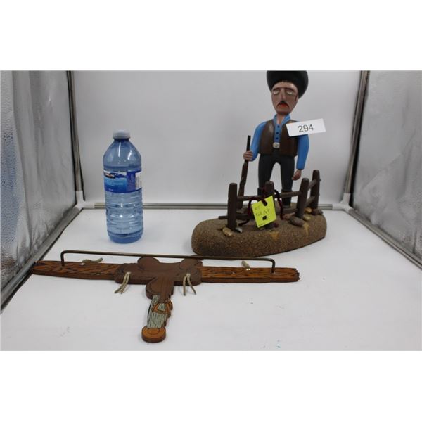 Folkart Wooden Cowboy Statue and Paper Towel Roll