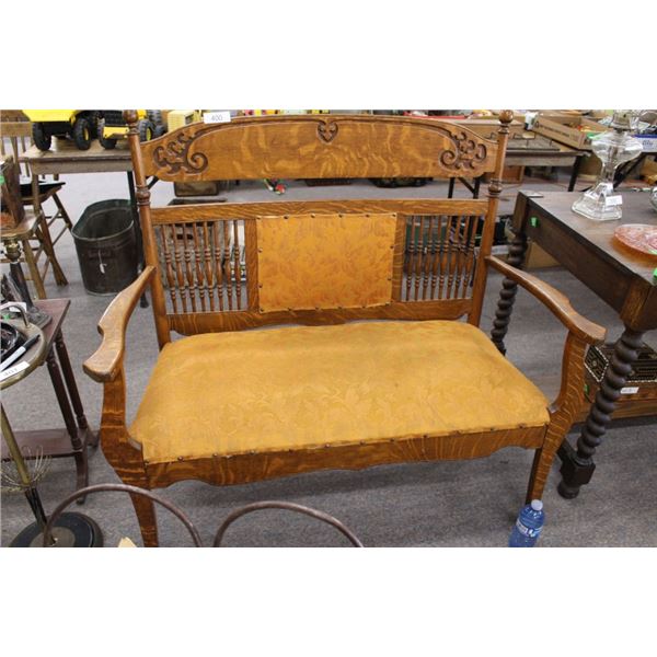 Antique Wood Upholstered Bench