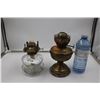 2 Vintage Oil Lamp Base, Brass and Glass