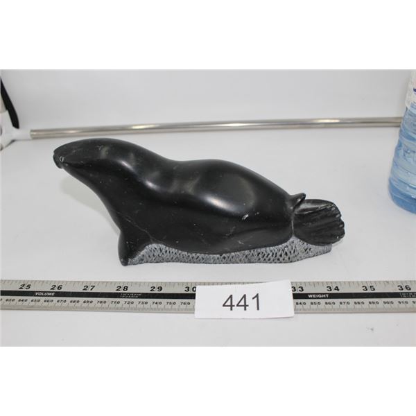 Signed Soapstone Scupture Perched Seal