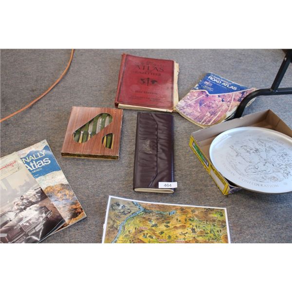Misc. Vintage Road Maps and a Set Of Steak Knives