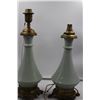 Image 3 : 2 Vintage, Green Ceramic /  Brass Table Top Lamps
