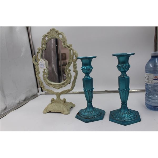 Vanity Bruch and Mirror, Cast Iron Framed, Freesta