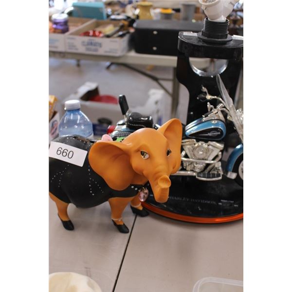 Harley Davidson Model Bike and Elephant in