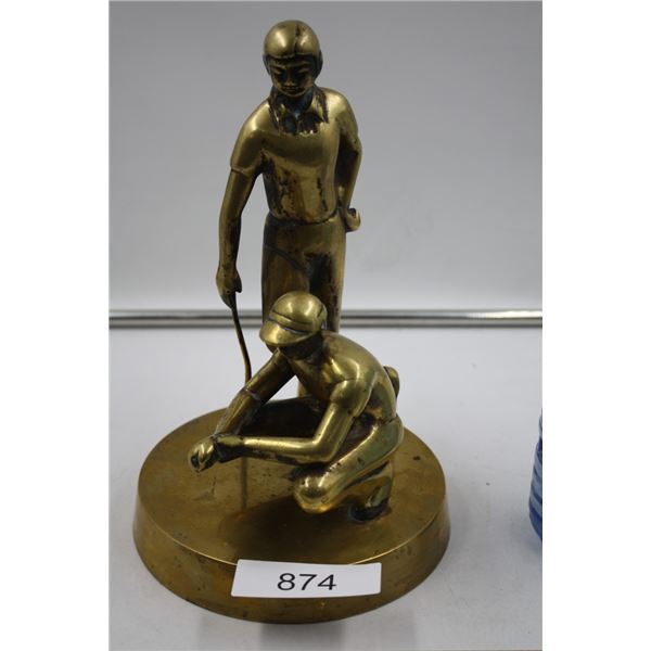 Vintage Brass Statue of Men Playing Golf