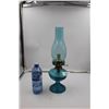 Image 1 : Vintage Blue Glass Oil Lamp
