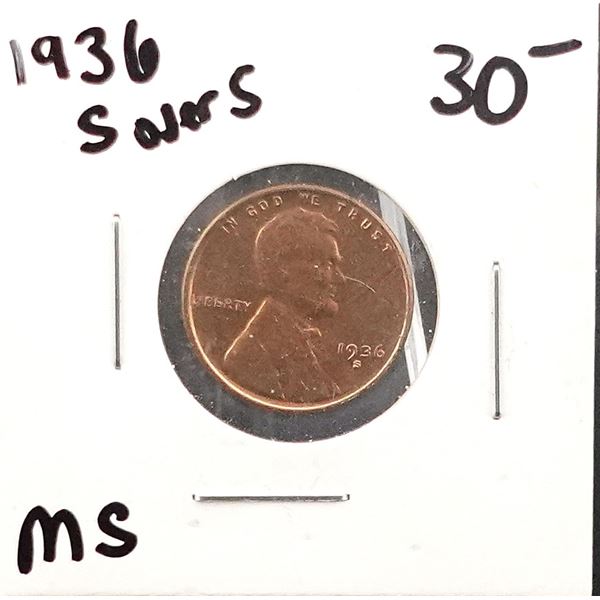 1936-S over S Wheat Cent
