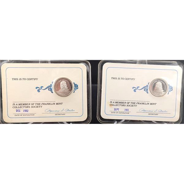 (2) Silver Franklin Mint Collectors Society Coins