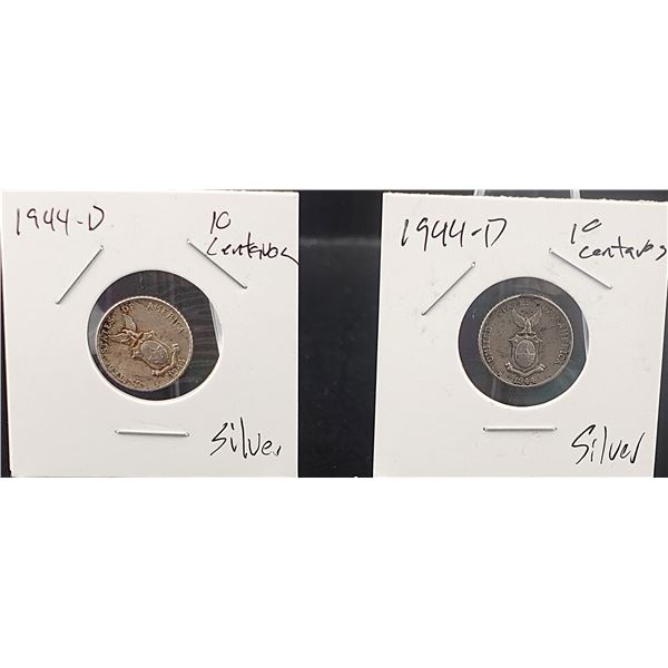 (2) 1944-D 10 Centavos Filipean Coins