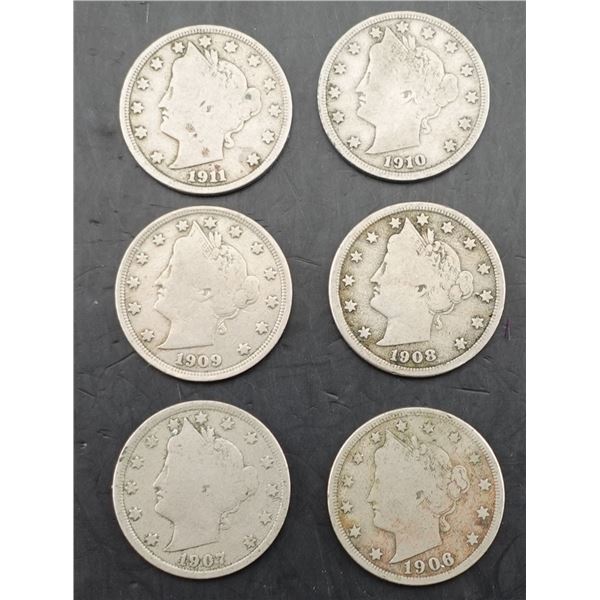 1906 to 1911 V Nickel Set