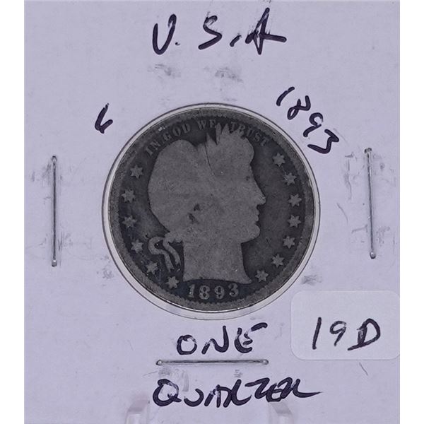 1893 Silver Barber Quarter