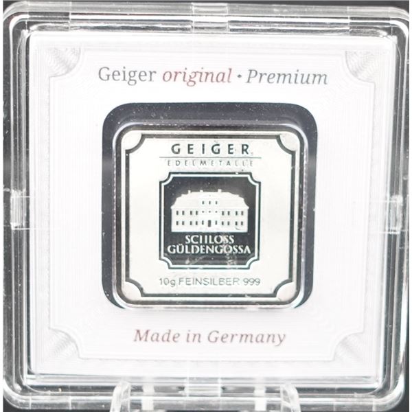 10g .999 Pure Silver Geiger Bar