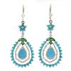 Image 1 : 18K White Gold 1.70 ctw Turquoise Emerald & Diamond Tear Drop Dangle Earrings
