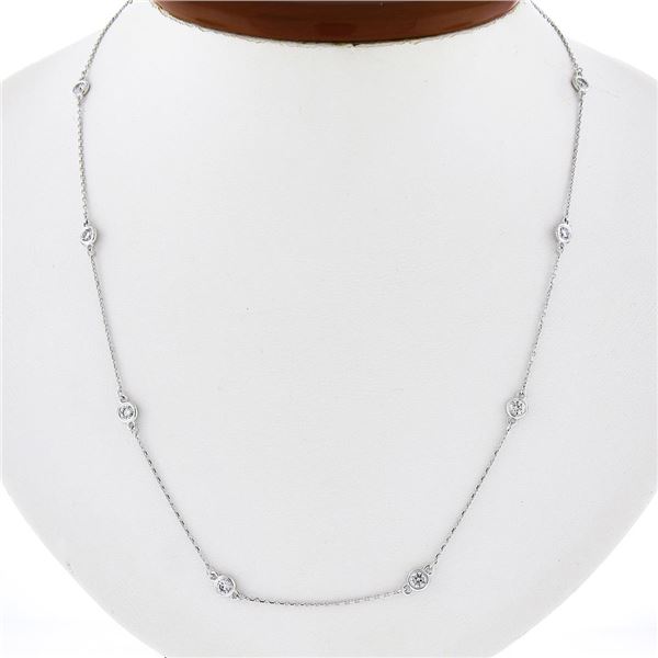 NEW 14K White Gold 1.0 ctw Bezel Station Round Diamond by the Yard Chain Necklac