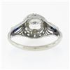 Image 8 : Antique Art Deco Platinum GIA European Diamond Sapphire Filigree Engagement Ring