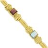 Image 4 : 18K Gold & Bezel Set Multi Color Cabochon Gemstone Scroll Grooved Link Bracelet