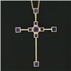 Image 3 : 18k Yellow Gold Square Bezel Amethyst Large Geometric Cross Pendant & 14k Chain