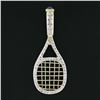 Image 2 : Vintage 14k Yellow Gold 1.50 ctw Pave Diamond Sapphire Large Tennis Racket Penda
