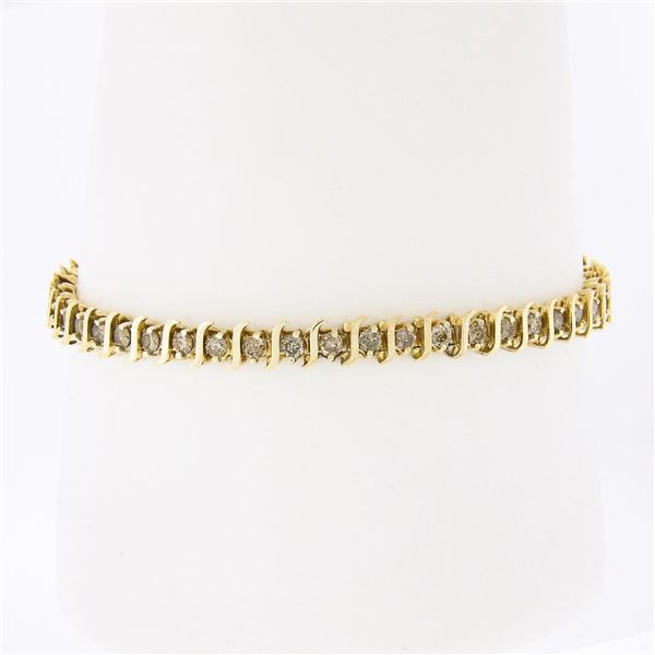 10K Gold 6.75" Round Fancy Light Champagne Diamond "S" Link Line Tennis Bracelet