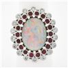 Image 2 : NEW Platinum 8.20 ctw GIA Oval Cabochon Opal w/ Ruby & Diamond Halo Cocktail Rin