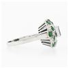Image 3 : Vintage 14k White Gold 1.0 ctw Bezel Green Emerald Platter Cluster Cocktail Ring