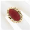 Image 3 : Vintage 18k Gold GIA Oval Cabochon Orange-Red Coral w/ Open Work Frame Ring