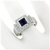 Image 3 : 14K White Gold 1.65 ctw Princess Iolite Bezel Solitaire Diamond Halo Brushed Rin