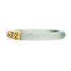 Image 4 : Vintage 18k Gold GIA Arc Shape Green & White Jade w/ Open Work Bangle Bracelet