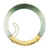 Image 7 : Vintage 18k Gold GIA Arc Shape Green & White Jade w/ Open Work Bangle Bracelet