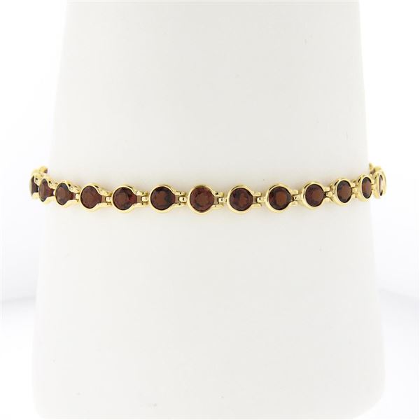 14k Yellow Gold 6 ctw Bezel Style Set Round Garnet 6.75" Line Tennis Bracelet