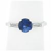 Image 2 : 14k White Gold 1.57 ctw Round Sapphire & Baguette Diamond 3 Stone Engagement Rin