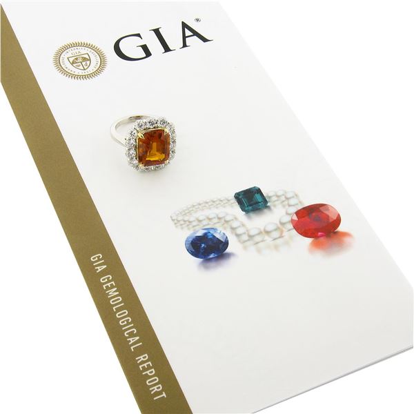 NEW Plat. & 18K Gold 10.7 ctw GIA Vivid Orange Sapphire Diamond Halo Cocktail Ri