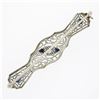 Image 3 : Antique Art Deco 14k Gold Diamond & Sapphire Milgrain Filigree Bar Pin Brooch