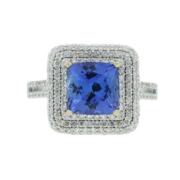 2.73 ctw DARK Tanzanite and 1.13 ctw Diamond 14K White Gold Ring