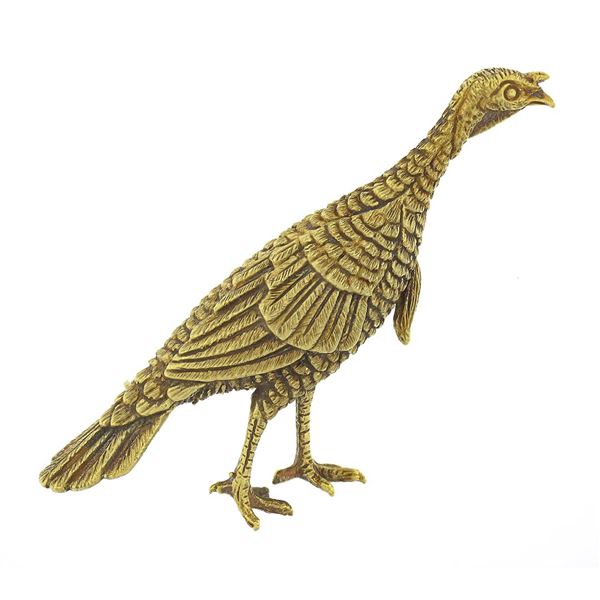 Vintage Solid 18k Yellow Gold Detailed Textured 3D Turkey Bird Pin Brooch