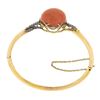 Image 5 : Antique Victorian 14k Gold Silver 18.2mm Coral w/ Diamond Hinged Bangle Bracelet