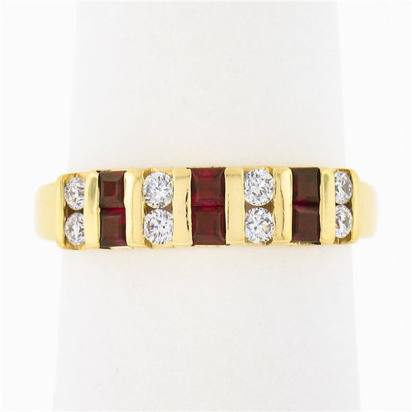 14K Gold 0.54 ctw Alternating Square Ruby & Round Diamond Channel Set Band Ring