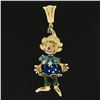 Image 2 : Estate 18K Gold Emerald & Diamond Detailed Enamel Clown Enhancer Brooch Pendant