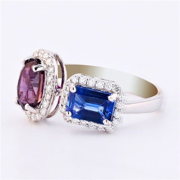 3.01 ctw Blue and Bluish Purple Sapphire and 0.30 ctw Diamond 18K White Gold Rin