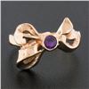 Image 2 : Vintage Retro 14k Rose Gold 3.3mm Round Bezel Amethyst Polished Bow Ribbon Ring