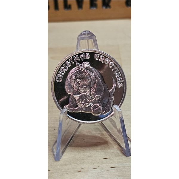 Lot 34-1) 1 oz Dog Christmas  Greetings Silver Round