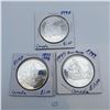 Image 1 : Three Canadian Silver Proof Dollars 25.175g 92.5% Silver Each