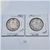 Image 1 : 1911, 1912 50 Cent Canadian Sterling Silver Coins
