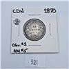 Image 1 : 1870 Canadian 25 Cent Sterling Silver Coin