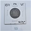 Image 1 : 1871 Canadian 25 Cent Sterling Silver Coin