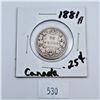 Image 1 : 1881H Canadian 25 Cent Sterling Silver Coin