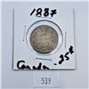Image 1 : 1887 Canadian 25 Cent Sterling Silver Coin