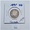 Image 1 : 1891 Canadian 25 Cent Sterling Silver Coin