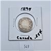 Image 1 : 1894 Canadian 25 Cent Sterling Silver Coin